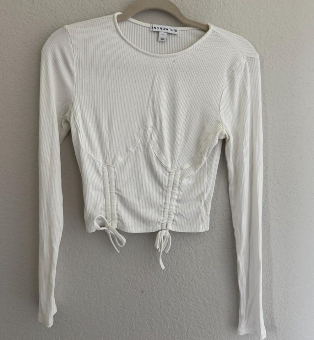 And Now This Womens White Ribbed Corset Top Festival Boho Fairy Beach Small